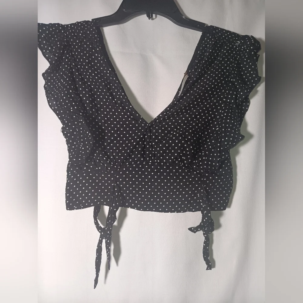 Free People Chic Black Polka Dot Tie-Strap Top